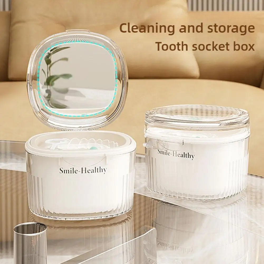 

Orthodontic Retainer Braces Storage Box Soaking Invisible Portable Storage Tooth Denture Cleaning Case Teeth Belt H1L5