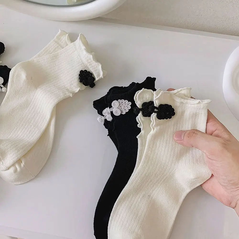 

JK Socks Chinese Style Hollow Autumn and Winter Lace Female Cotton Hosiery Women Socks Tube Socks Cheongsam Buckle Socks