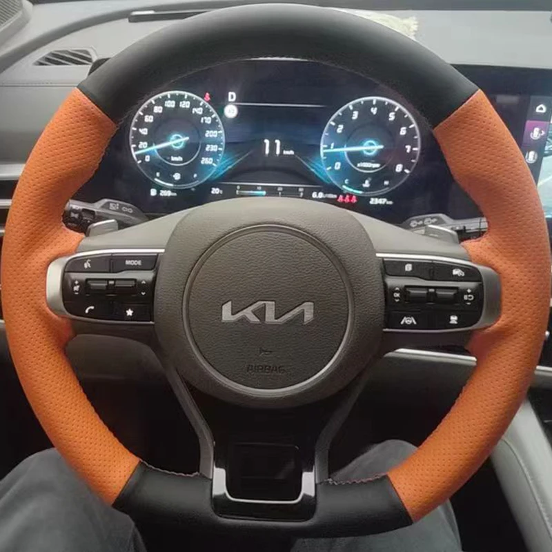 Hand Stitched grey Genuine Leather car Steering Wheel Cover 100% Fit For KIA K5 DL3 2020-2022 Sportage 5 GT-Line 2021-2023 parts