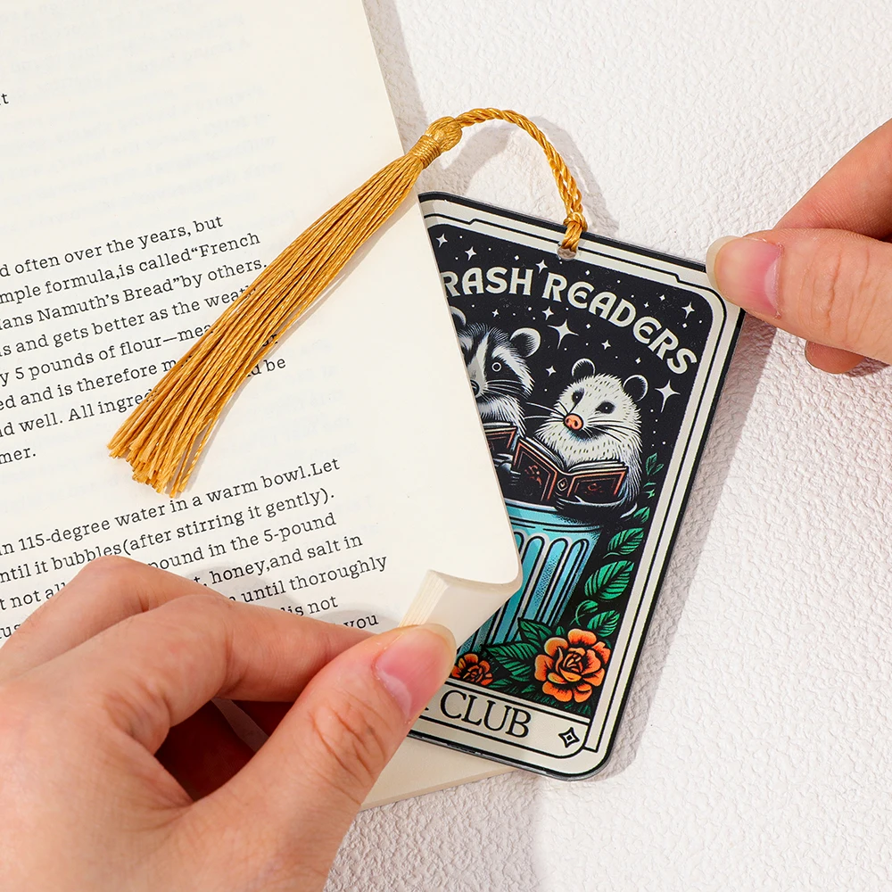 Trash Readers/Book Club "Raccoon and opossum Tarot style bookmark - humorous animal reading accessory.