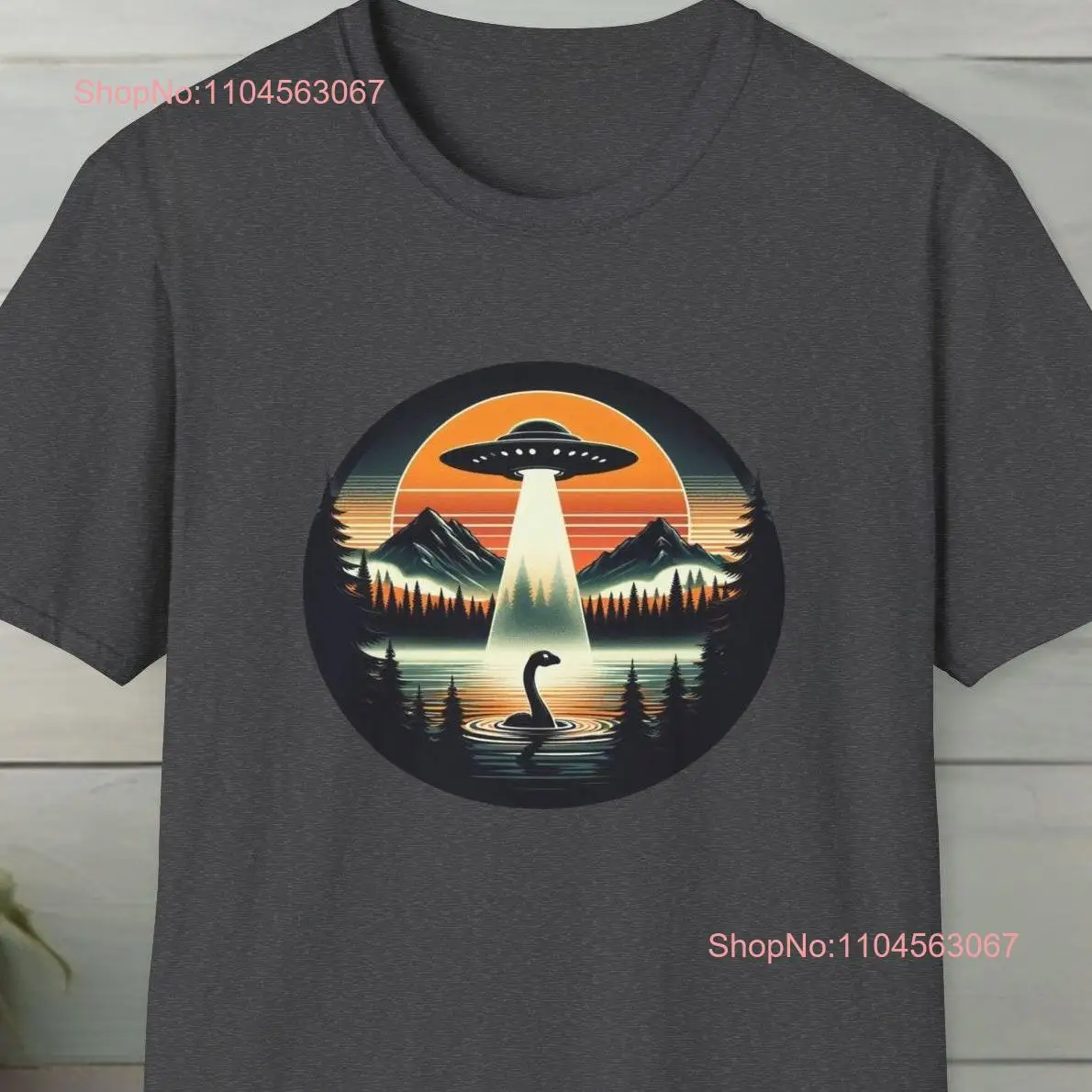 Loch Ness Monster UFO Softstyle T Shirt Nessie Silhouette Abduction Cryptid Lover Funny long or short sleeves