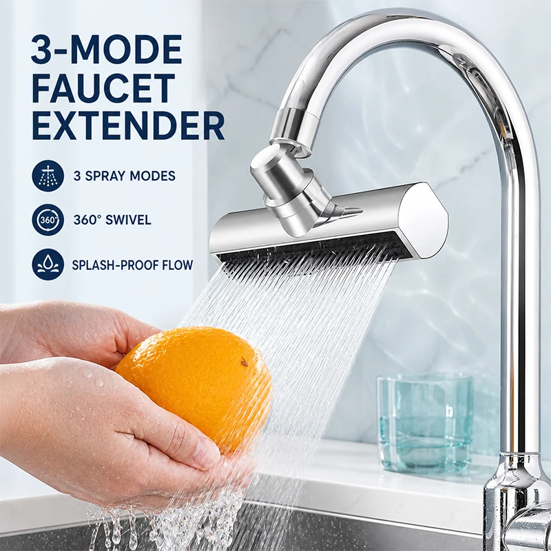  Universal 3‑Mode Kitchen Faucet Extender 360° Swivel Waterfall Anti‑Splash Nozzle Rotatable Tap Sink Water Saving Aerator