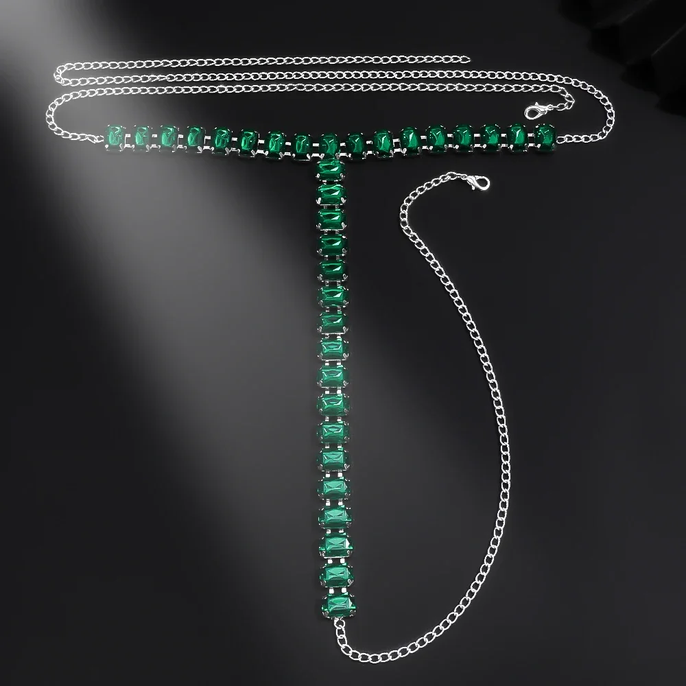 Stonefans Green Crystal Thong Panties Y2k Bikini Rhinestone Chain G String Harness Party Sexy Body Accessories for Girls Jewelry