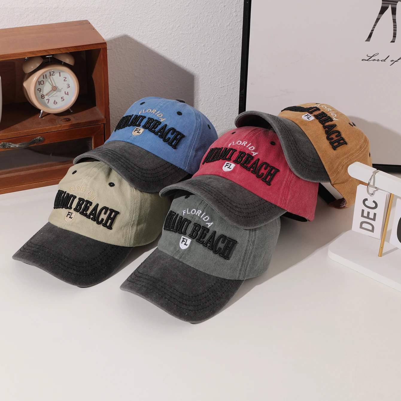 

Crossborder washed, aged, pieced and embroidered letter "Miami Beach" baseball cap, a trendy and versatile sunshade baseball cap