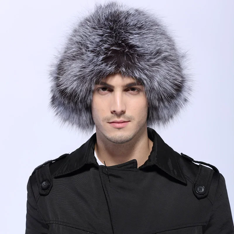 Genuine Fur Hat Men's Winter Sheepskin Top Fur Hat Men's Fox Hair Lei Feng Hat Silver Fox Hat