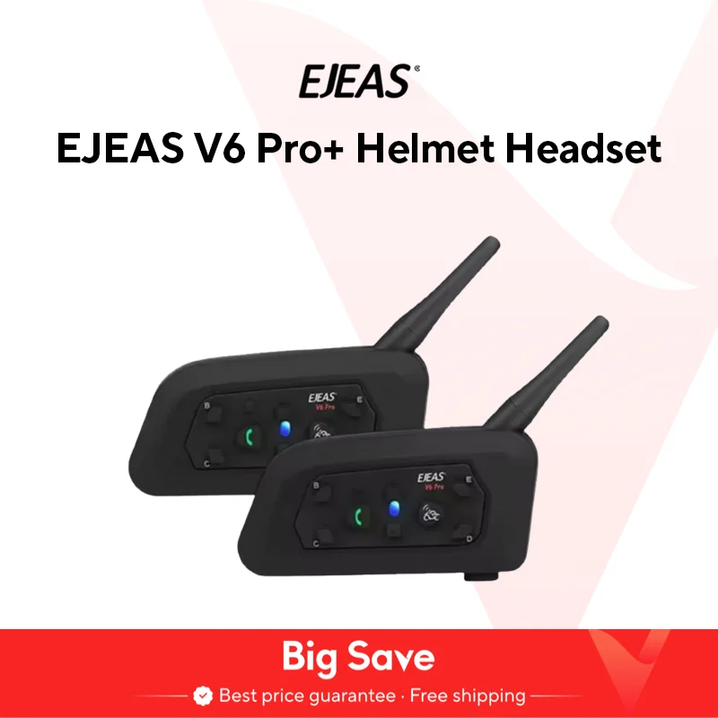 EJEAS V6 Pro+ Motorrad Bluetooth Helm Headset Intercom Communicator 1200 m Interphone Für 6 Fahrer IP65 Musik Wasserdicht