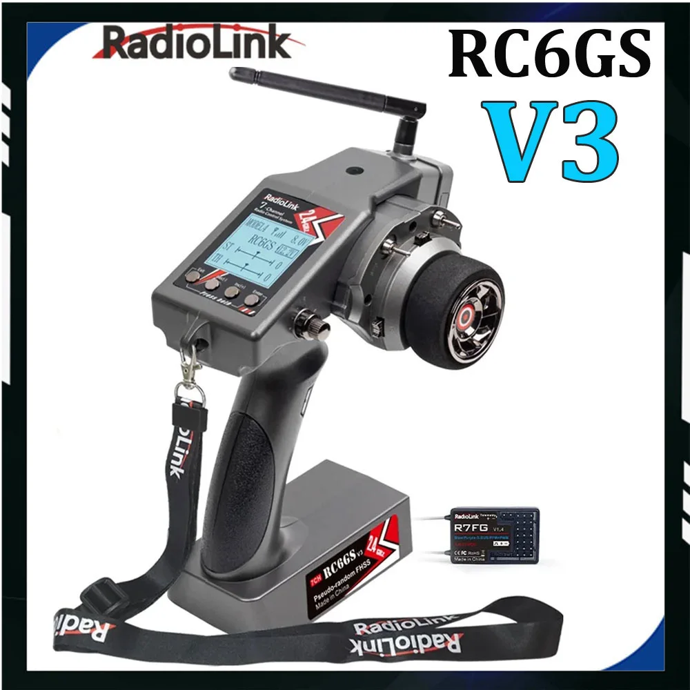 Radiolink RC6GS V3 2.4G 7 Channel Radio Transmitter with R7FG Receiver Gyro Telemetry Included Remote Controller for RC Car Boat