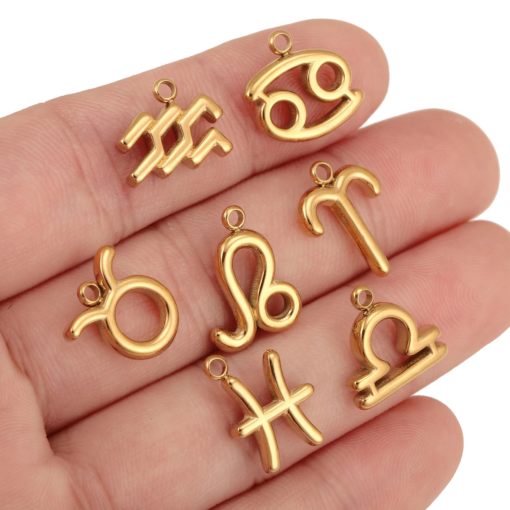 3Pcs Zodiac Charms 18K Gold-Plated Stainless Steel Twelve Constellation Horoscope Pendants DIY Necklace Bracelet Jewelry Making