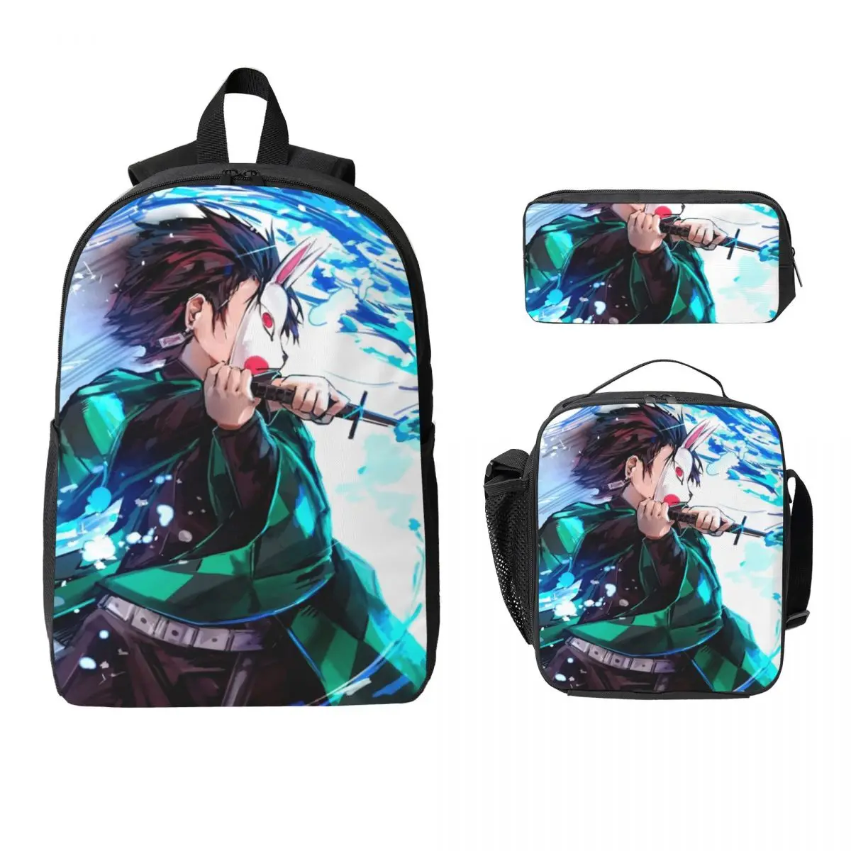 

Рюкзак Kimetsu No Yaiba Demon Slayer для мальчиков и девочек, школьная сумка, сумки на плечо для ноутбука, 3 шт., изолированная сумка для обеда, пенал