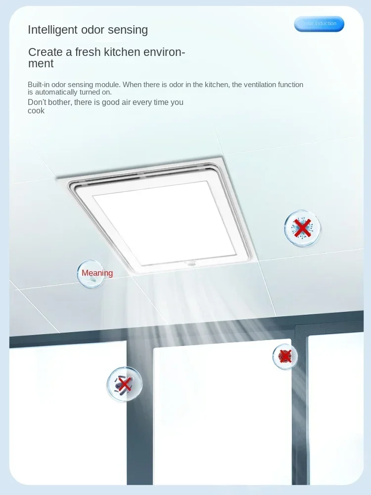Integrated lighting, suspended ceiling, kitchen, embedded bathroom exhaust fan, ceiling mounted exhaust lighting, two in one