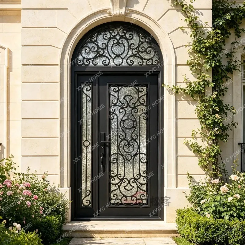 XX cast aluminum home double door rural self-built house door entry child and mother glass home customization
