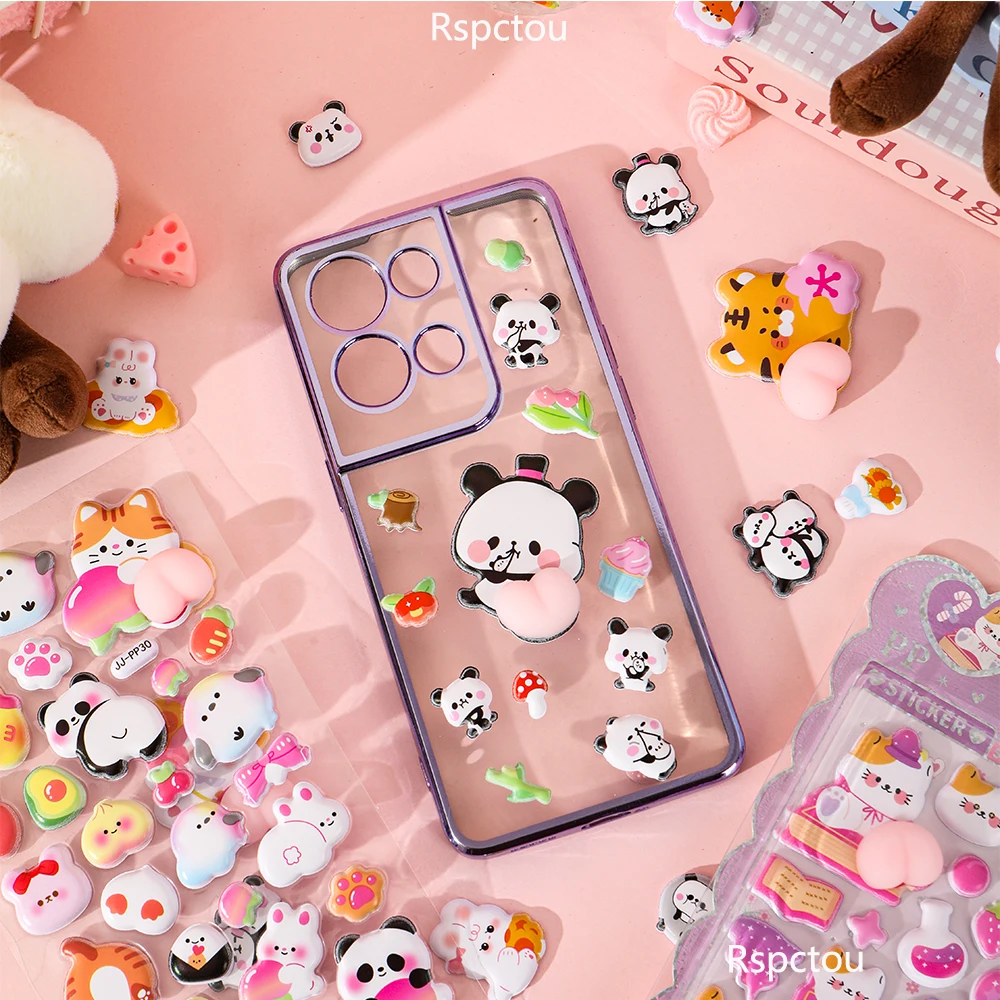 1 szt. Urocze naklejki z królikiem, pandą i kotem, kreskówkowe, z wesołymi pupkami, do ściskania, zabawka antystresowa, naklejki bąbelkowe, naklejki nagrody DIY, do pakowania