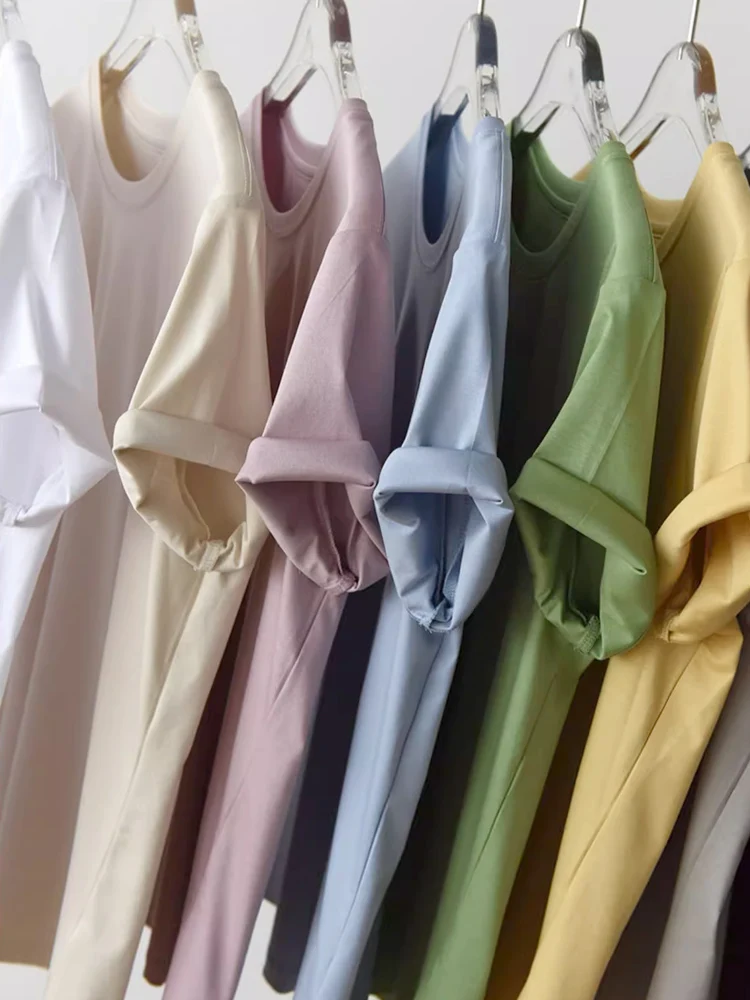 SuyaDream, Women Solid T Shirts, 10% Silk 58% Cotton, V Neck, Short Sleeved Tee, 2025 Summer Candy Colors Basic Cozy Top