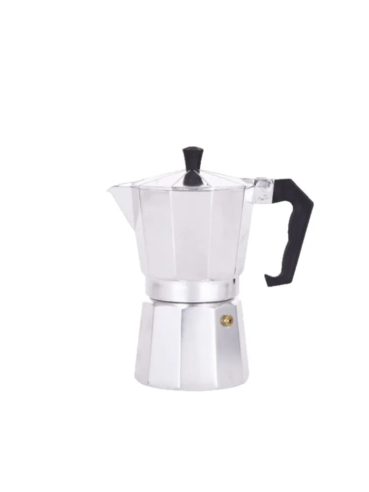 

Food-grade aluminum moka pot with single valve for home use; hot selling cross-border outdoor coffee pot.