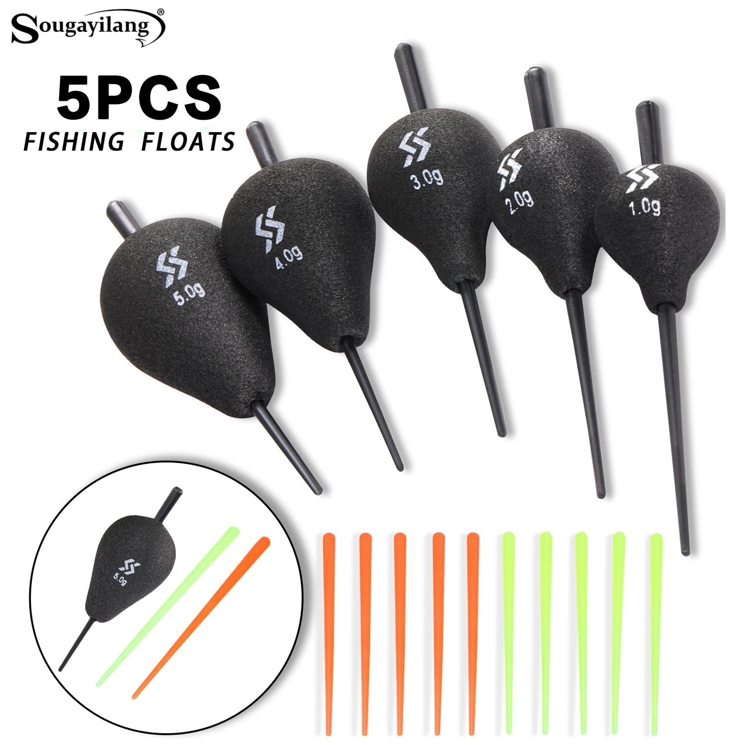 Sougayilang Fishing Float Set 1pc/5pc EVA Material Professional Vertical Buoy Accessories Fishing Float can shine at night Pesca