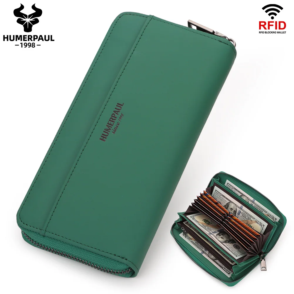 

Длинный кошелек для женщин из натуральной кожи с RFID-блокировкой, держатель для кредитных карт, клатч с мешочком для монет и сумкой для телефона, модные карманы для денег