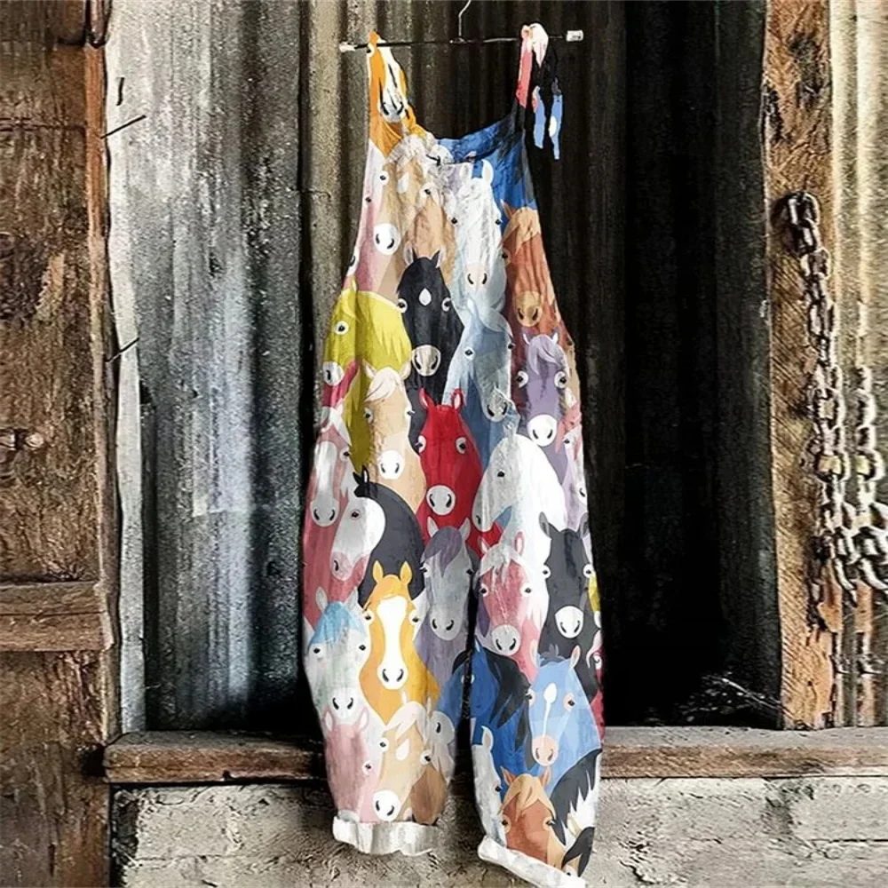 

Summer 2025 women's fashion jumpsuit, 3D cartoon landscape print fashionable and comfortable jumpsuit, adjustable shoulder strap