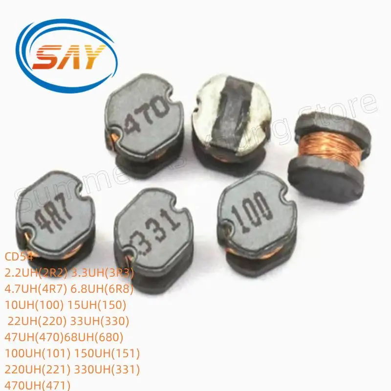 1000PCS CD54 Power Inductor 2.2/3.3/4.7/6.8/10/15/22/47/100/150/220/330/470UH SMD Inductance Copper Core