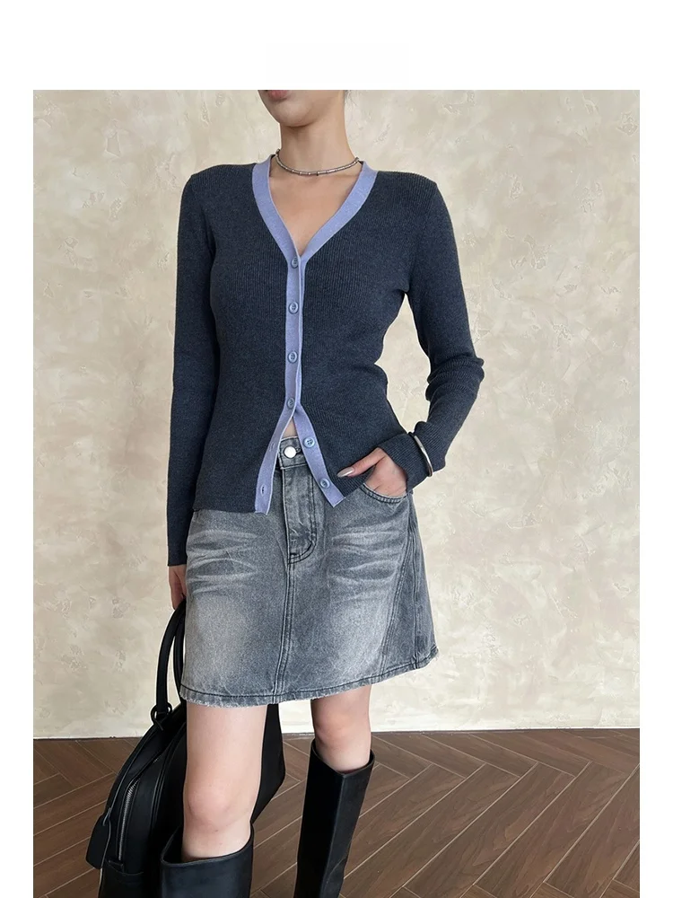 

ARETE AK Long Sve V-Ne Knitted T-irt Women's Autumn Winter Base Layer Top Color Blo Design Commute Sle Slim Fit