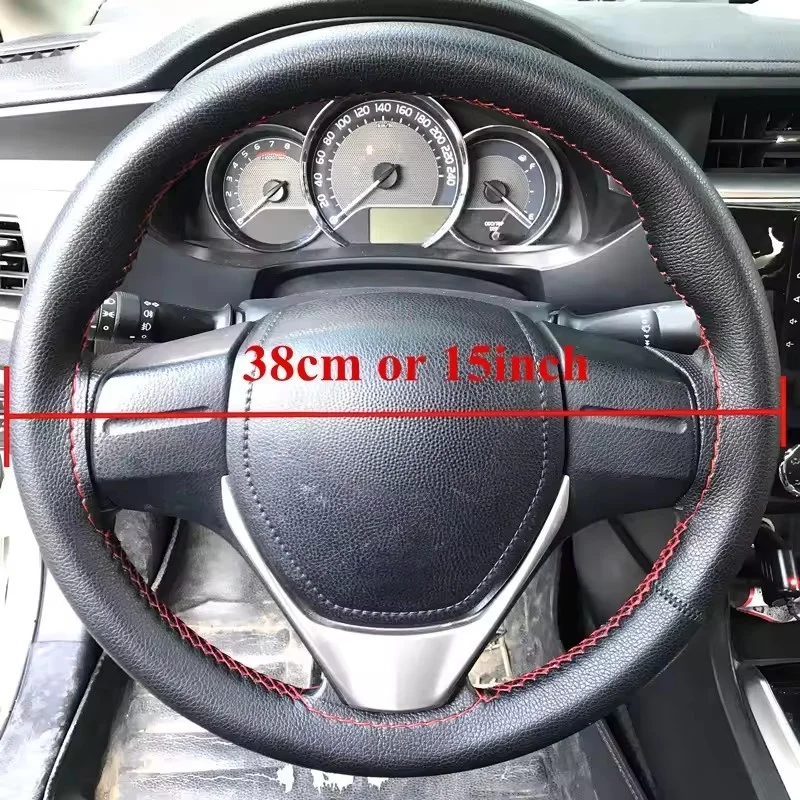 DIY Car Steering Wheel Covers Soft Leather Braid on the steering-wheel of 38cm Car With Needle and Thread Interior accessories