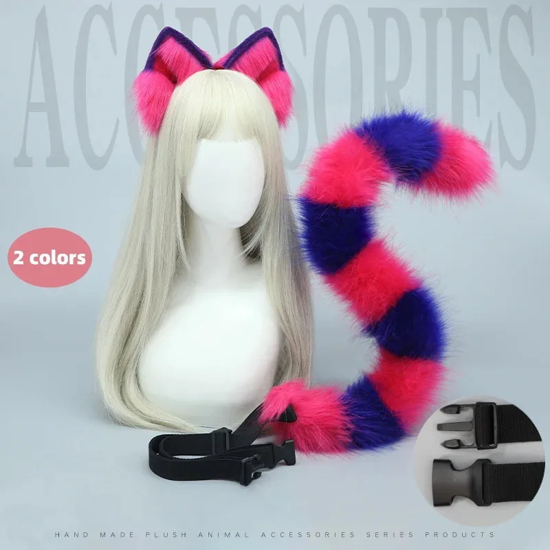 

New 80cm Handmade Halloween Simulation Animal Ears Plush Dog Tail Cheshire Cat Ears Hair Hoop Cosplay Tail Accessories Set