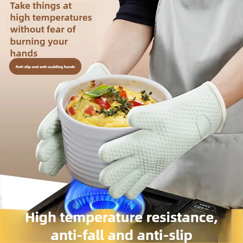 

1pcs Anti-scald Thickened Silicone Gloves Heat Resistant Microwave Oven Baking Gloves BBQ Gloves Anti-slip Heat Insulation Mitts
