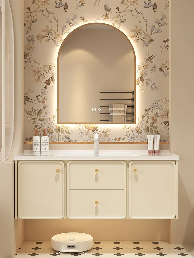 Cream wind French bathroom cabinet combination ceramic integrated basin hand wash basin