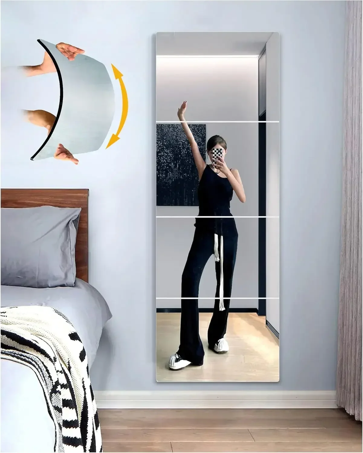 Wall Mirror Full Length Mirror for Bedroom Full Body Shatterproof Mirror Large Unbreakable Frameless Soft Acrylic Mirrors