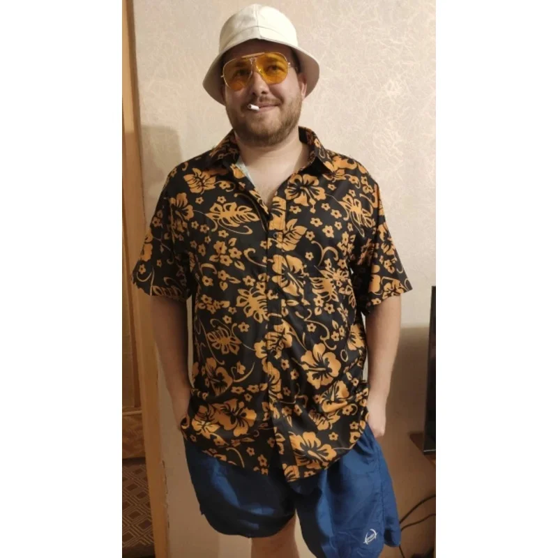 EE01 Fast Shipping Fear and Loathing in Las Vegas Raoul Duke Short Sleeves Shirts Halloween Party Cosplay Costumes men summeIo0！