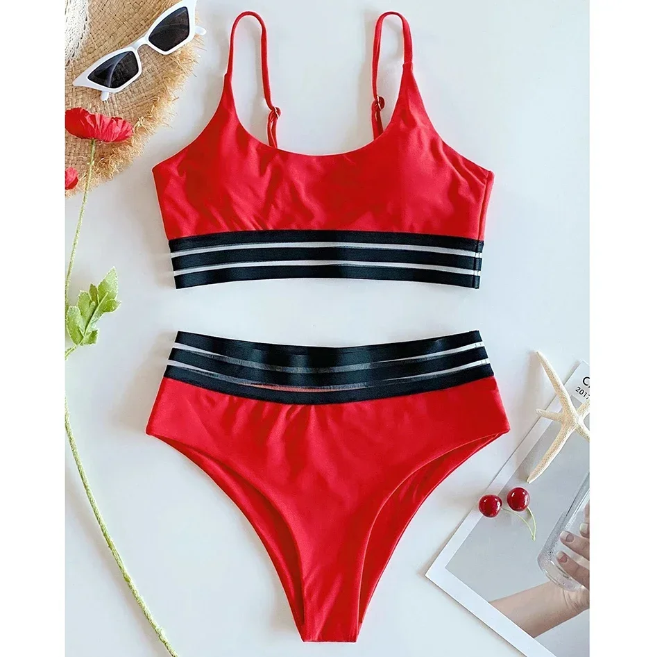 Maillot de bain sexy pour femmes, taille haute, bikini, ensemble deux pièces, vêtements de plage, d'été, 2024