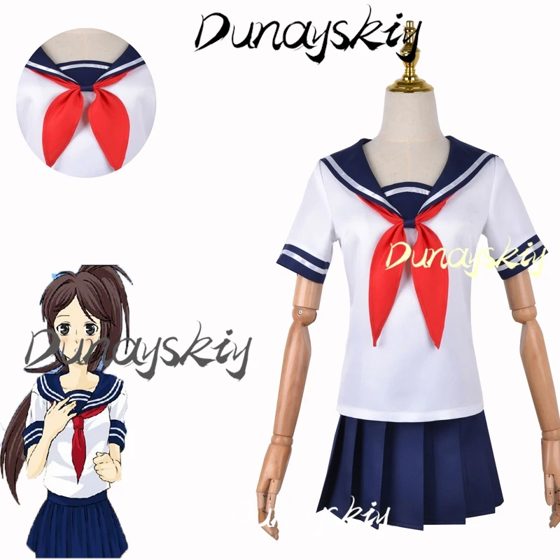 Game Yandere Simulator Ayano Aishi Cosplay Costume Wig Navy Blue Sailor Skirt School JK Uniform Anime Cosplay Costume Customized