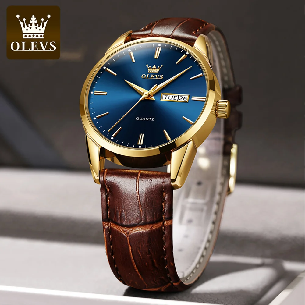 OLEVS Mens Quartz Watches Brand Luxury Casual Fashion Men\'s Watch For Gifts Breathable leather Waterproof luminous Wristwatch