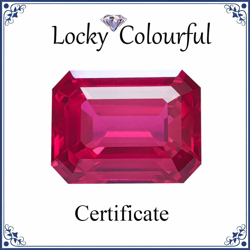 

Lab Grown Ruby Emerald Cut VVS1 Red Color Charms Beads for DIY Jewelry Making Ring Pendant Materials Selectable AGL Certificate