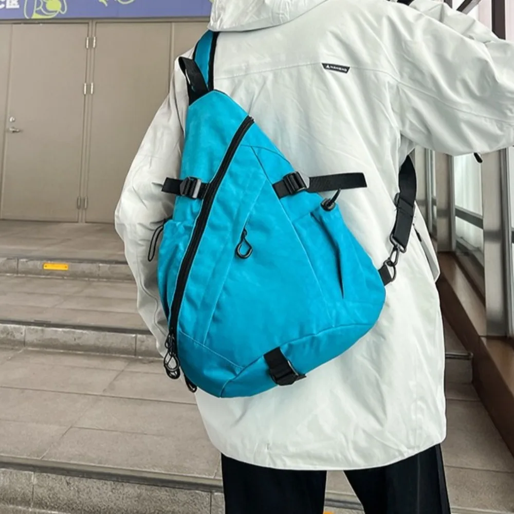 Solid Color Men's Chest Bag Multiple Pockets Large Capacity Oxford Cloth Shoulder Bag Korean Style Adjustable Shoulder