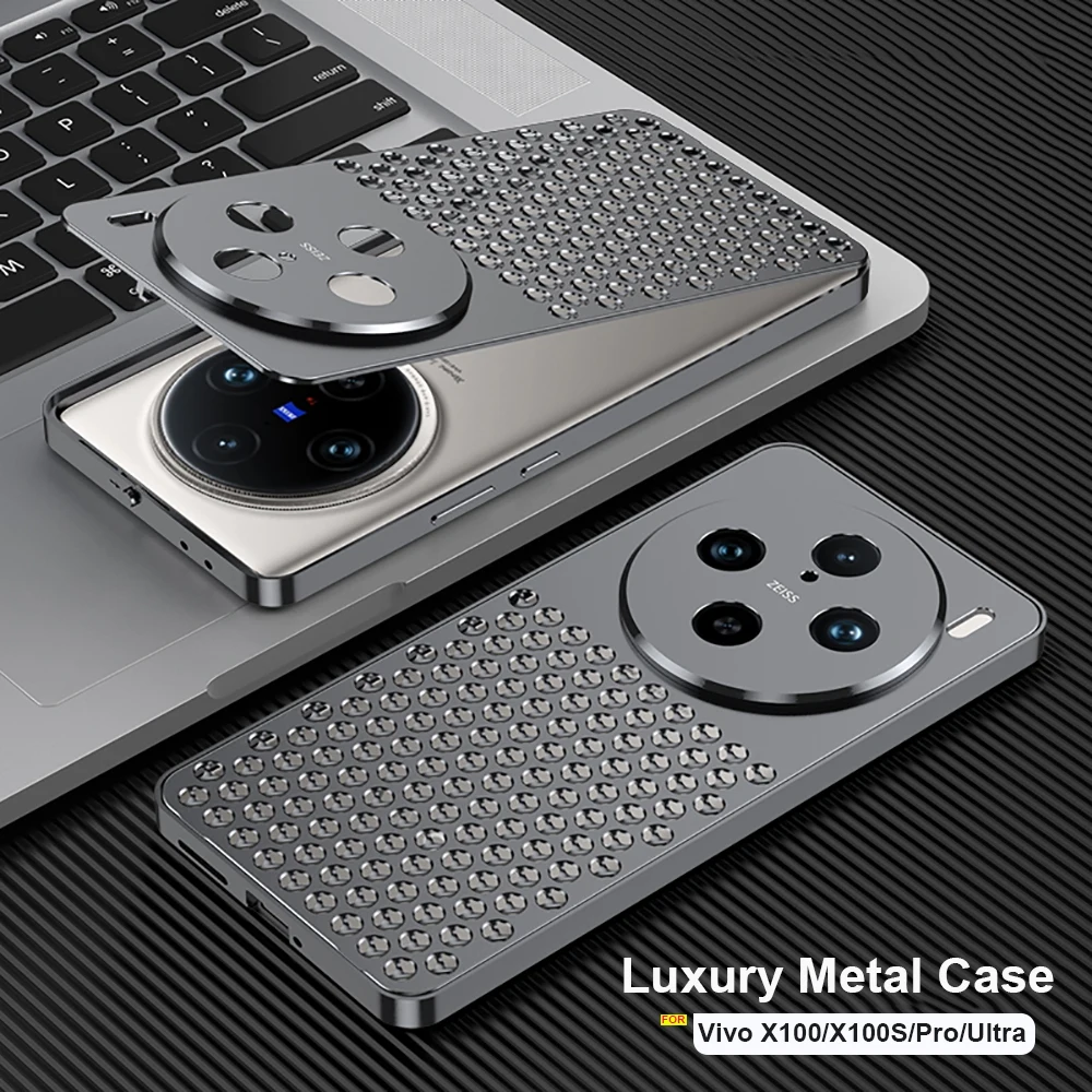 

Luxury Beehive Design Metal Case for Vivo X100 X100S Pro ultra Aluminum Alloy Bumper Shockproof Cover Breathable Skin FundaA