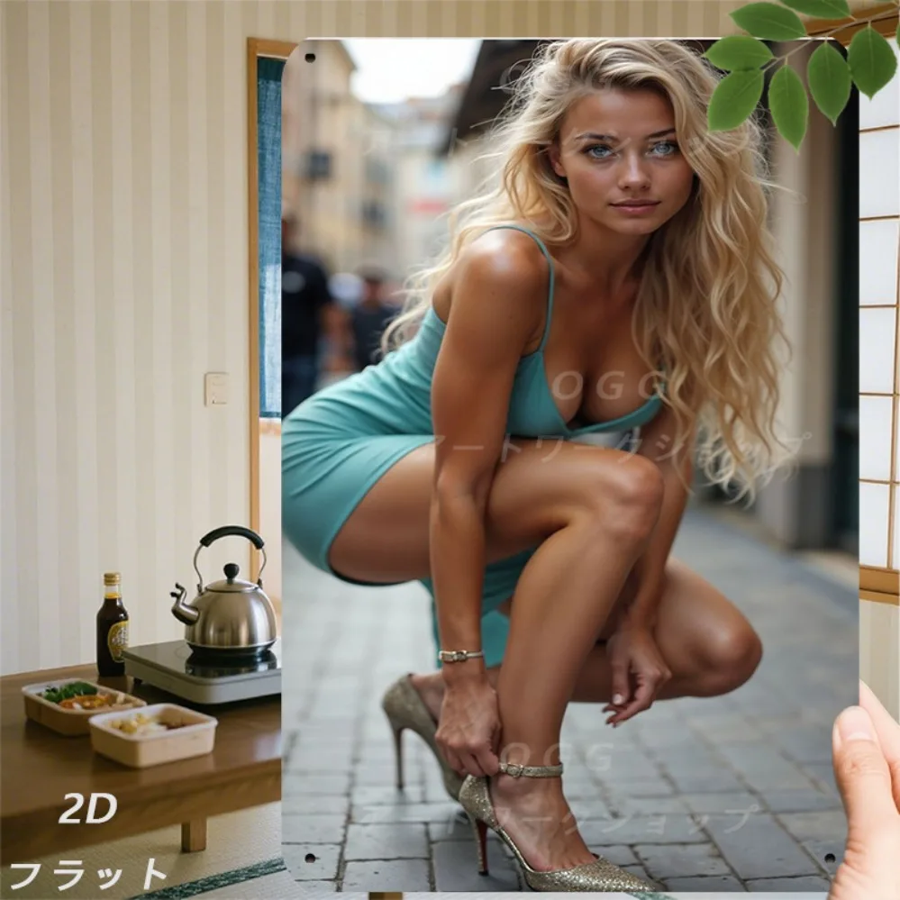 JIT Retro Elegant Blonde Woman Street Fashion Metal Tin Sign Urban Decor
