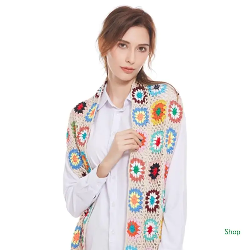 Dropship Breathable Woman Autumn Scarf Knit Floral Pattern Skin-friendly Wrap Large Shawl