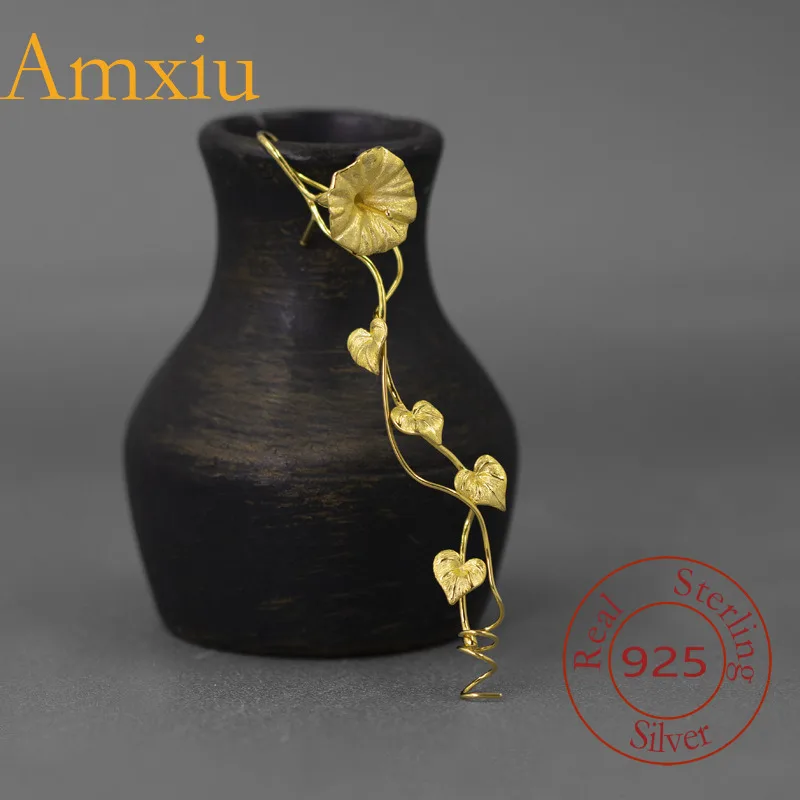 

Amxiu Sterling Silver 925 Pure Silver Morning Glory Artistic And Aesthetic Handcrafted Curved Vine Niche Poetic Brooch