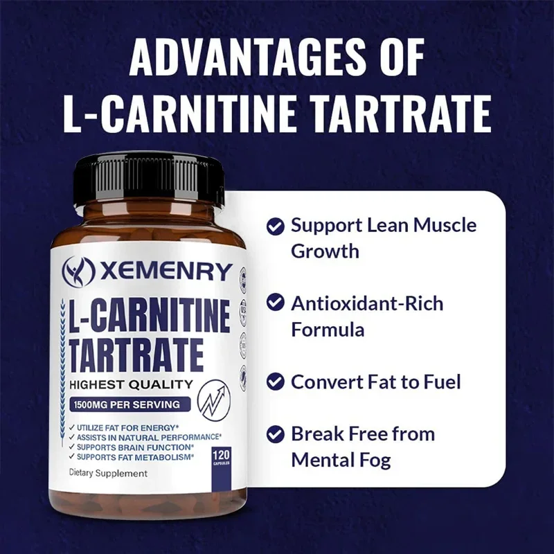 Premium L-Carnitine Tartrate Supplement - 1500 Mg - Boosts Natural Energy, Supports Metabolism and Fatigue, 120 Tablets Non-GMO