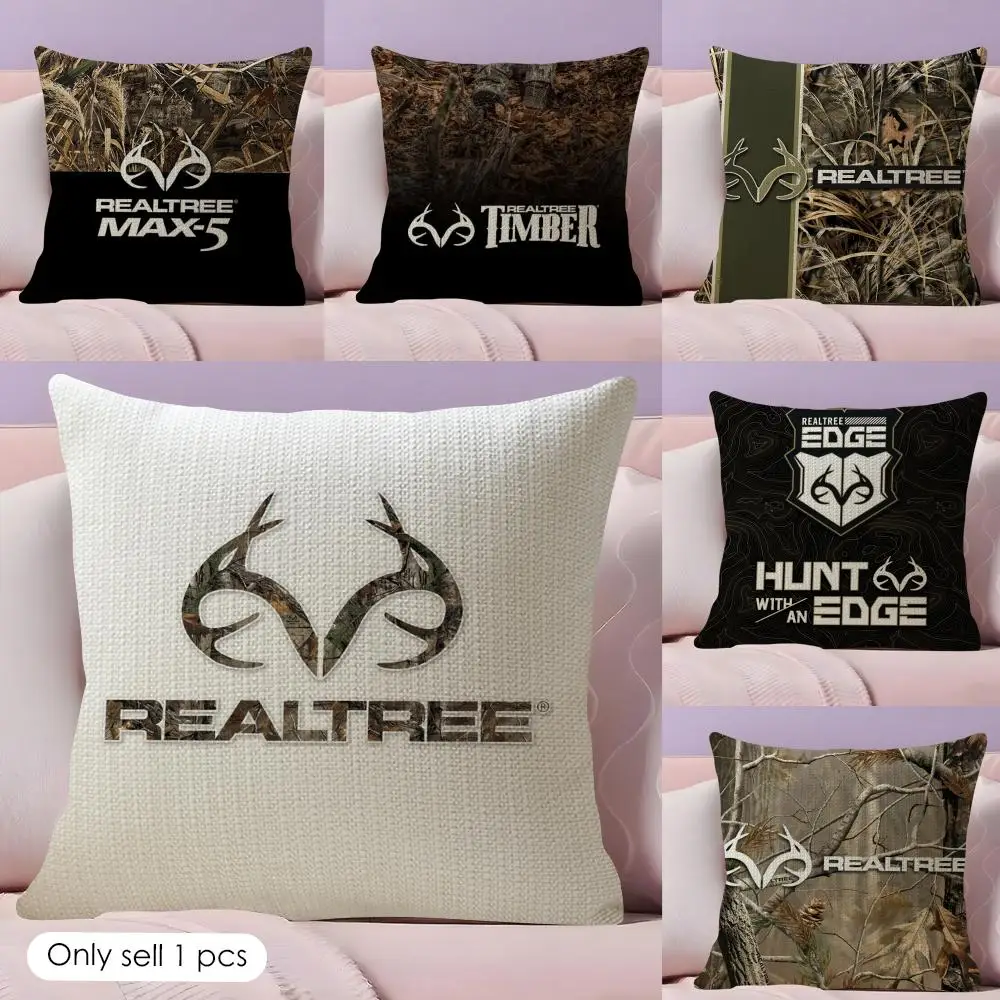 Cool R-Realtree Cushion Cover Summer Coolness Linen Fabric Double-Sided Printing Pillow Case Sofa Home Decor Gift