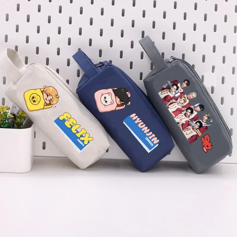 

19.5*7.5*7.5CM Felix Bang Chan Hwang Hyun Jin Chang-Bin Popular Korean Idol Boy Group Cute Large Capacity Canvas Pencil Case