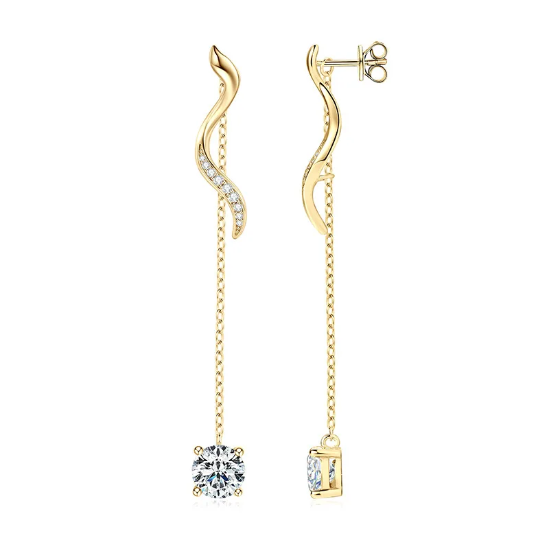 

S925 sterling silver women's earrings gold-plated with moissanite ripple tassel, popular fashion jewelry, party accessories