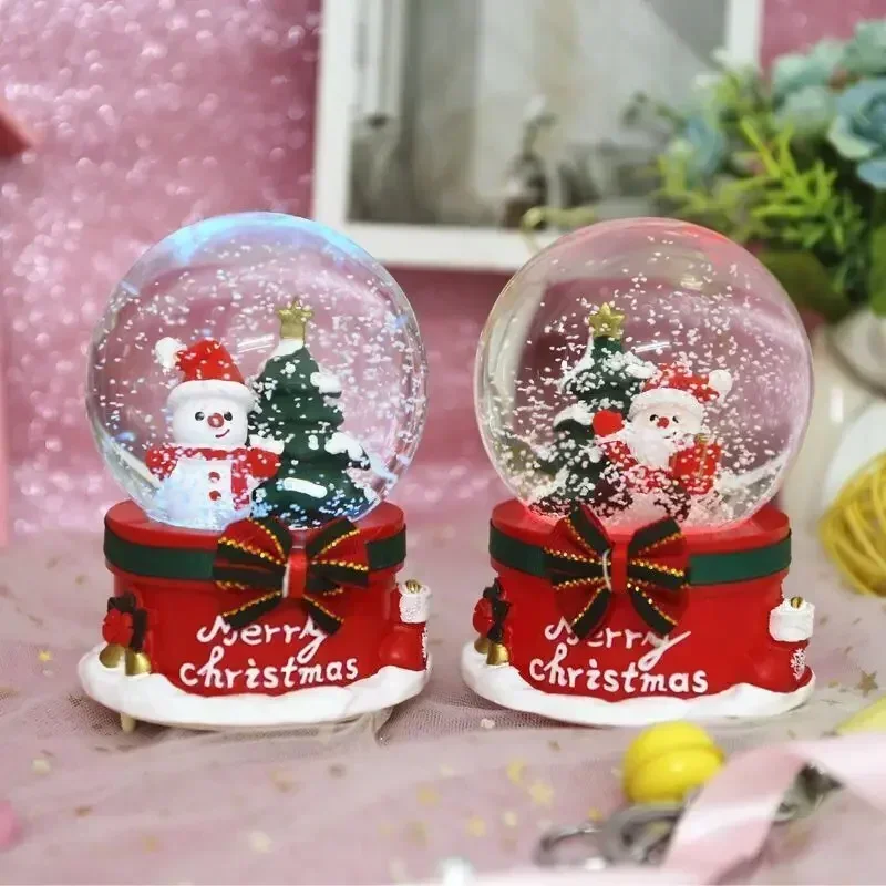 Exquisite Resin Crafts Creative Christmas Crystal Ball Music Box Rotating Snowflakes with Lights Music Box Christmas