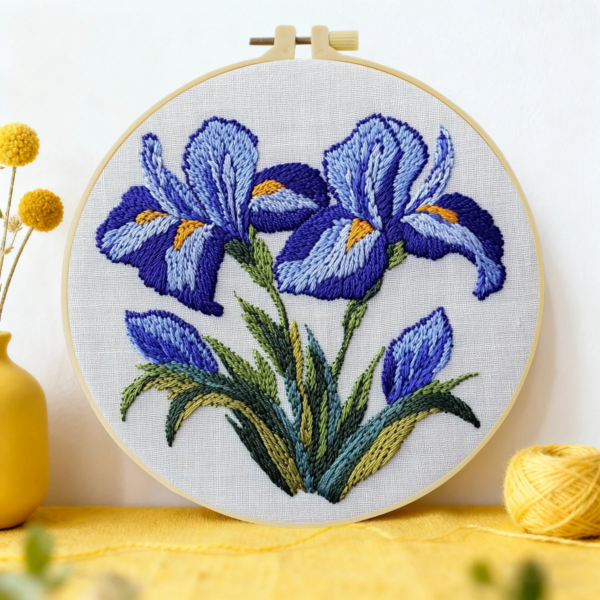 1 Stück 20X20CM/15X15CM 7,87/6,3 Zoll Blau-Lila Blumen Taschen-Stickerei Starter-Kit DIY-Kit DIY-Stickerei-Set Handarbeiten – Detail 1