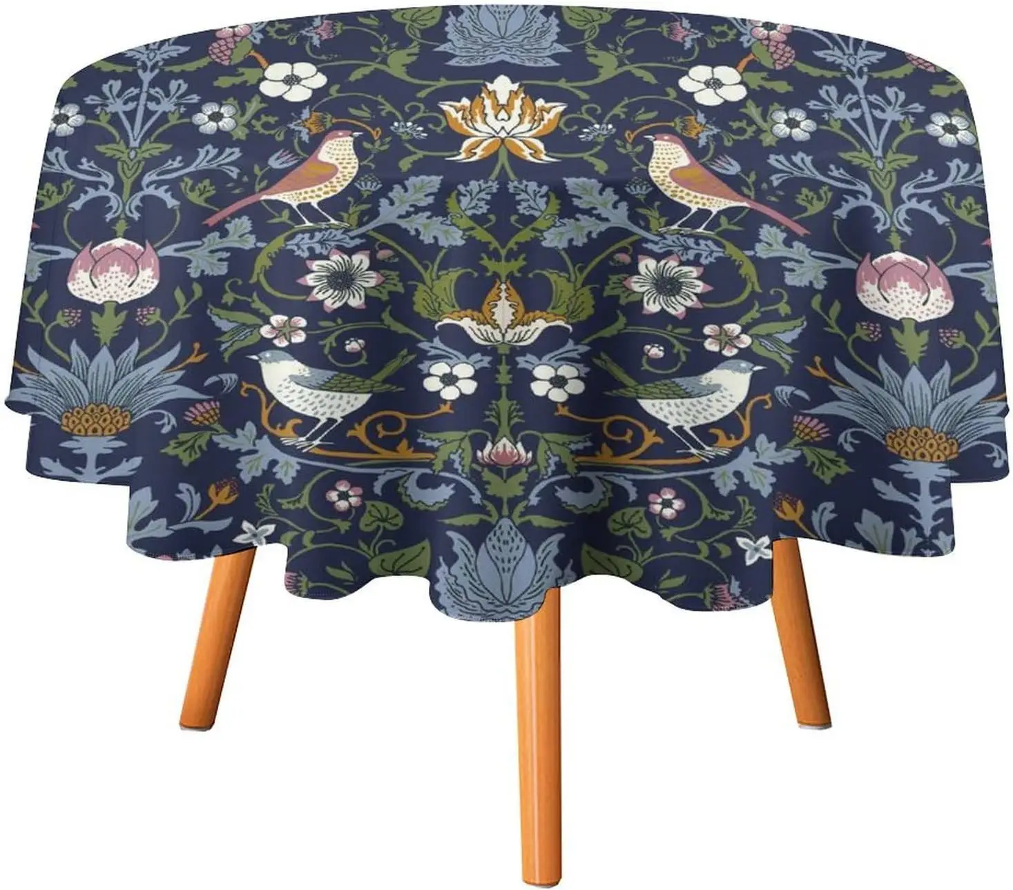 William Morris Floral Print Round Tablecloth Wipeable Polyester Fabric Vintage Floral Washable Tablecloth for Holiday Kitchen