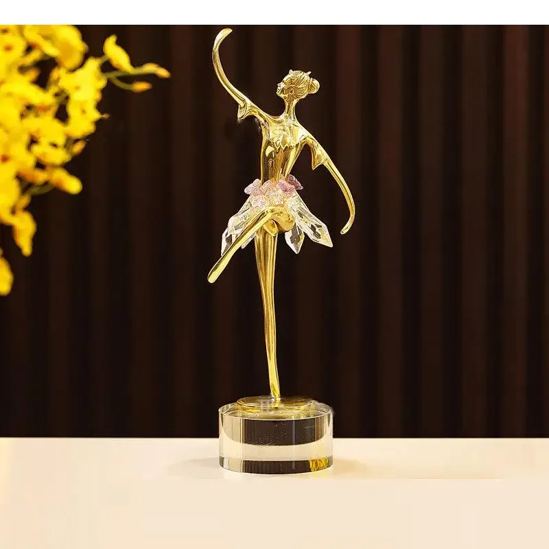 

#For Golden Ballerina Copper Alloy Sculpture Desk Decoration Ballet Dancer Brass Crafts Modern Crystal Base Statue Home Decor^