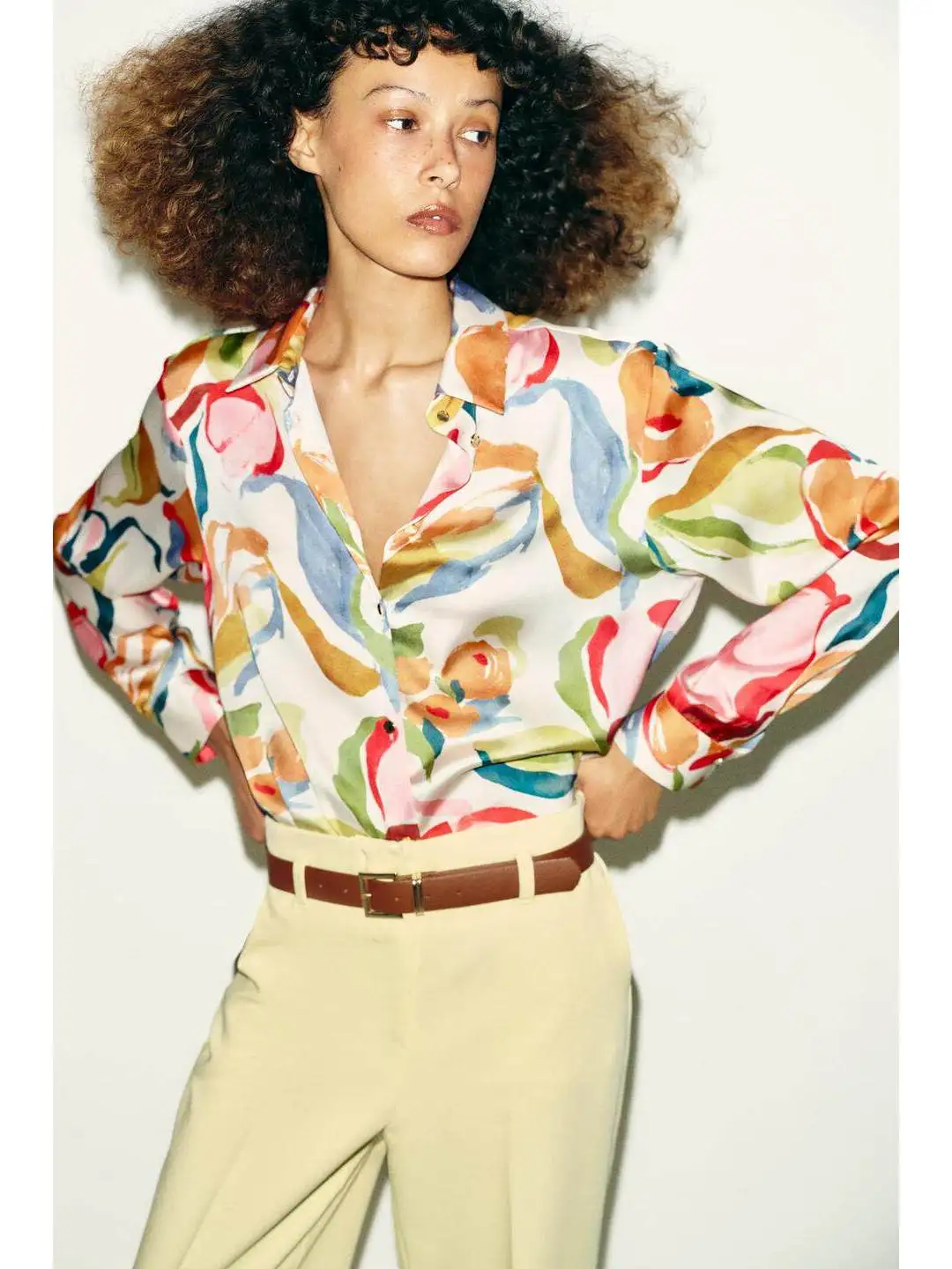 

Silk Satin Long Sleeve Shirt Spring 2026 Floral Print Button Closure Casual Style Women's Fashion Straight Cut Velvet Fabric