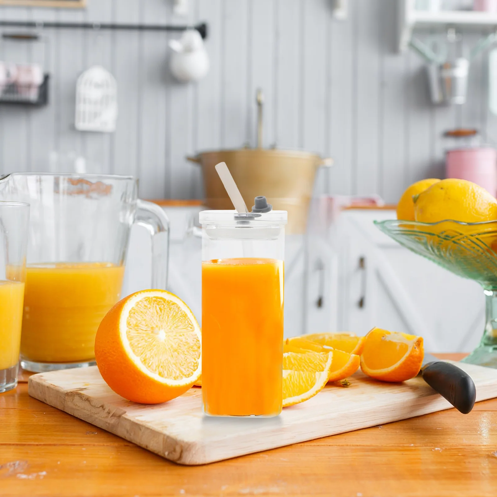 

350Ml Square Glass Drinking Cup Clear with Lid and Straw for Cold Coffee Juice Milk Portable Stackable Tumbler Ideal for Home