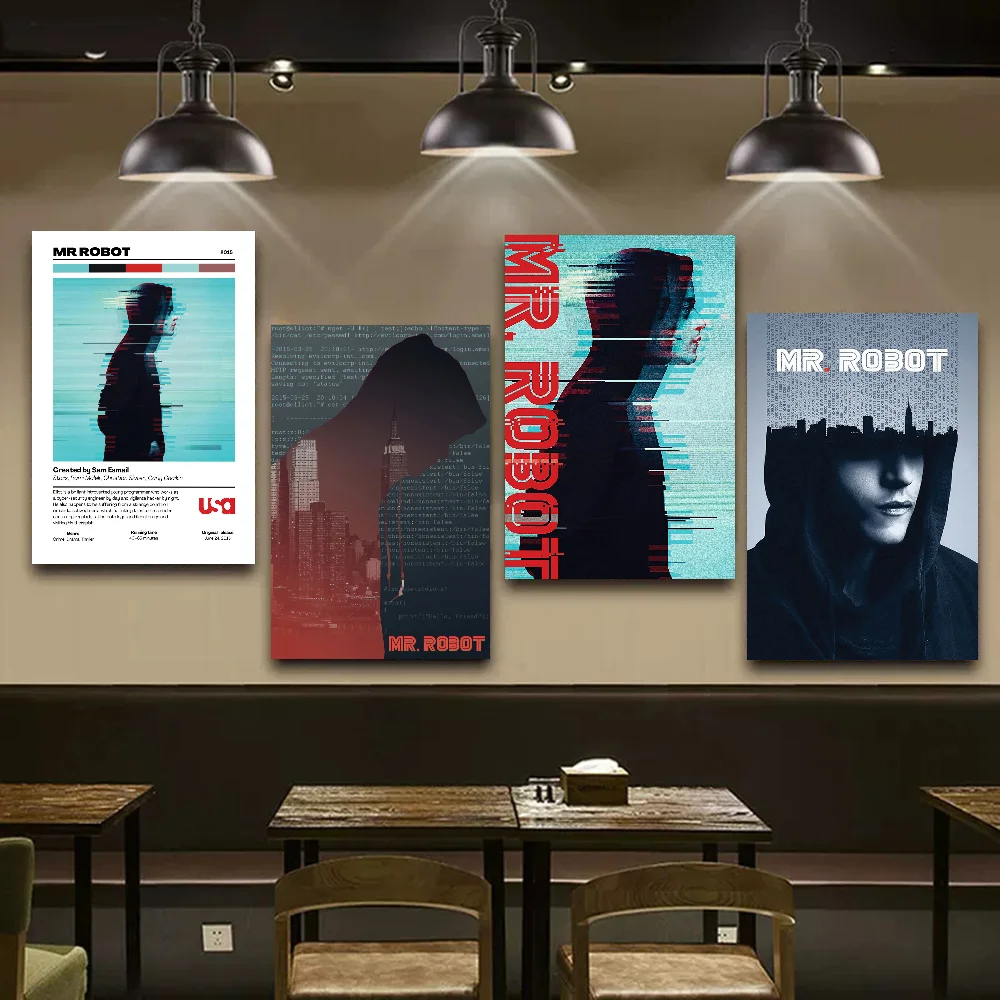 Mr Robot Rami Malek Hackers USA TV Show Movie Sticky Posters Whitepaper Sticker DIY Room Bar Cafe Posters Wall Stickers