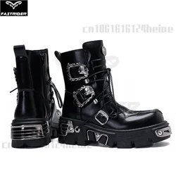 Retro Casual High Boots Unisex Metal Workwear Rock Thick Soled Boots Motorcycle Boots Men Motorcycle Shoes botas moto